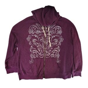 SONOMA Life + Style Womens 1X Purple Floral Print Zipper Hoodie